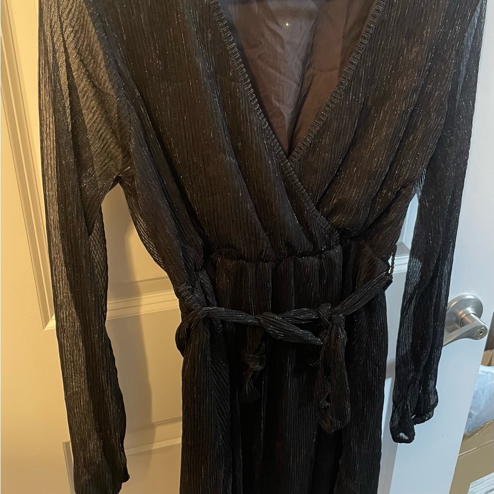 Black Long-Sleeve Wrap Dress